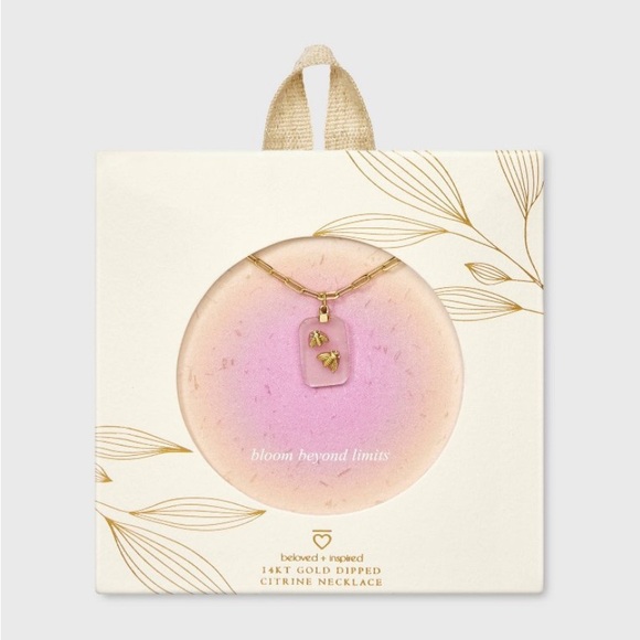 Beloved Inspired 14K Gold Dipped
Angelite Tag Moon Bee Pendant
Necklace - Gold - Picture 7 of 16